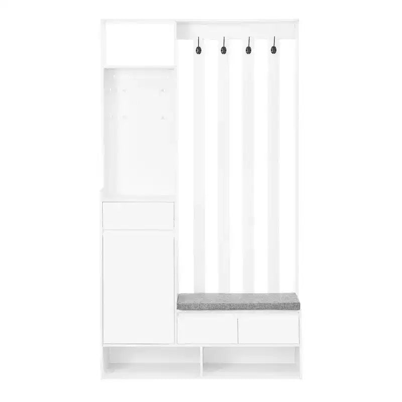 Meuble d'entrée contemporain CLIHOME avec banc de rangement rembourré, meuble à chaussures multifonctionnel pour couloir avec panneau perforé et 4 crochets