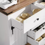 Bahut de style ferme, avec 5 tiroirs et portes coulissantes de grange, table basse en bois avec étagère réglable pour salon, salle à manger