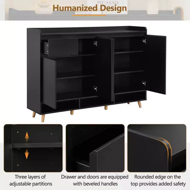 CLIHOME Meuble à chaussures moderne avec étagères réglables, Organiseur de maison minimaliste, Buffet de rangement