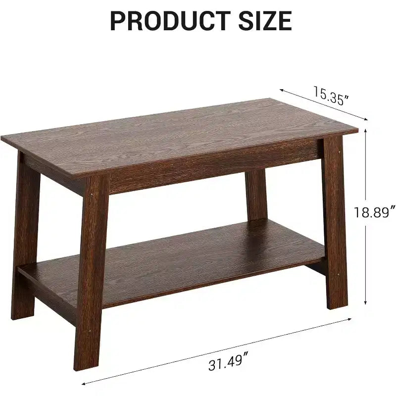 Table basse CuisinSmart en bois style ferme, avec 2 étagères de rangement pour petits espaces, table basse moderne