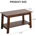 Table basse CuisinSmart en bois style ferme, avec 2 étagères de rangement pour petits espaces, table basse moderne