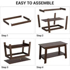 Table basse CuisinSmart en bois style ferme, avec 2 étagères de rangement pour petits espaces, table basse moderne
