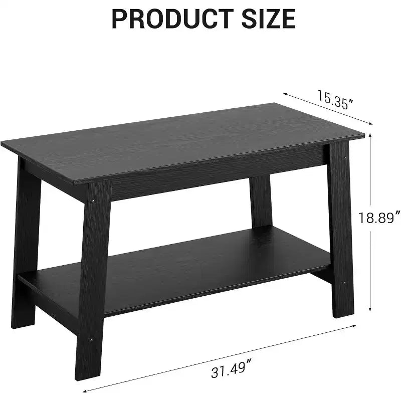 Table basse CuisinSmart en bois style ferme, avec 2 étagères de rangement pour petits espaces, table basse moderne
