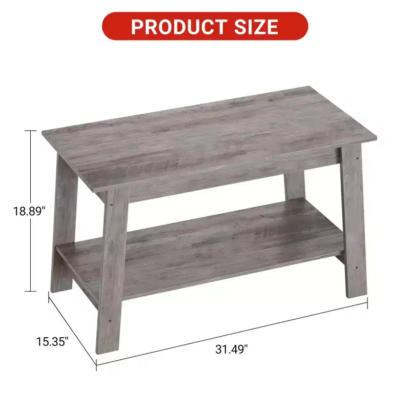 Table basse CuisinSmart en bois style ferme, avec 2 étagères de rangement pour petits espaces, table basse moderne