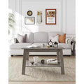Table basse CuisinSmart en bois style ferme, avec 2 étagères de rangement pour petits espaces, table basse moderne