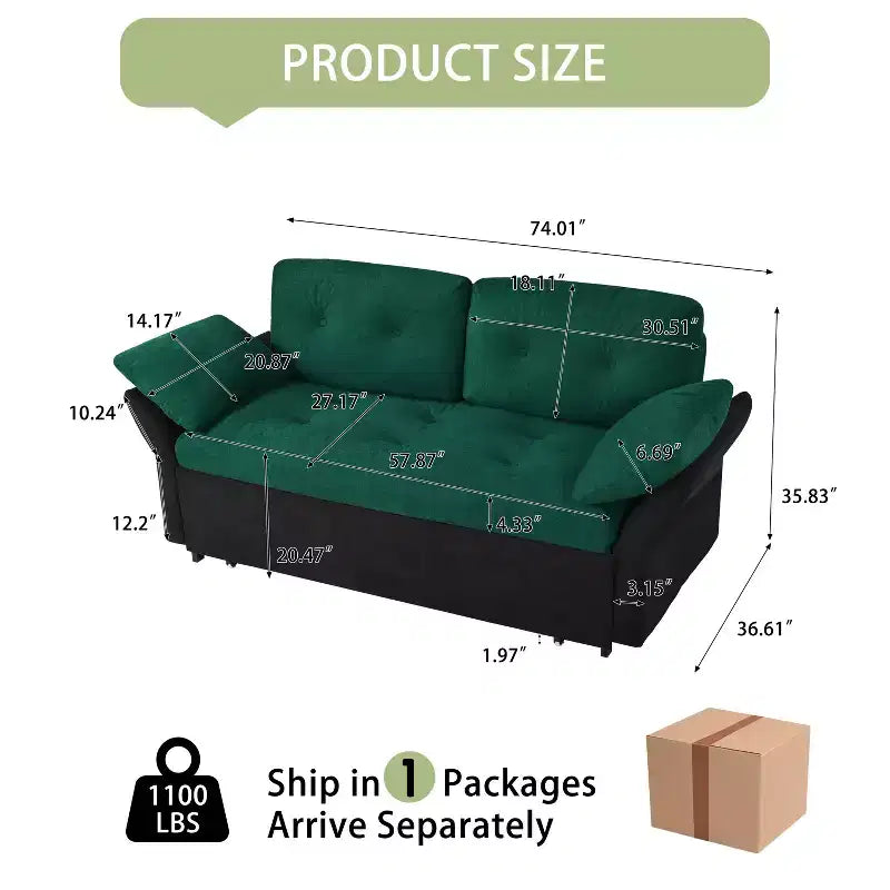 Canapé-Lit Convertible Multifonctionnel Moderne Tachi en Chenille 188cm GDFStudio