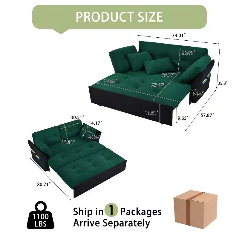 Canapé-Lit Convertible Multifonctionnel Moderne Tachi en Chenille 188cm GDFStudio
