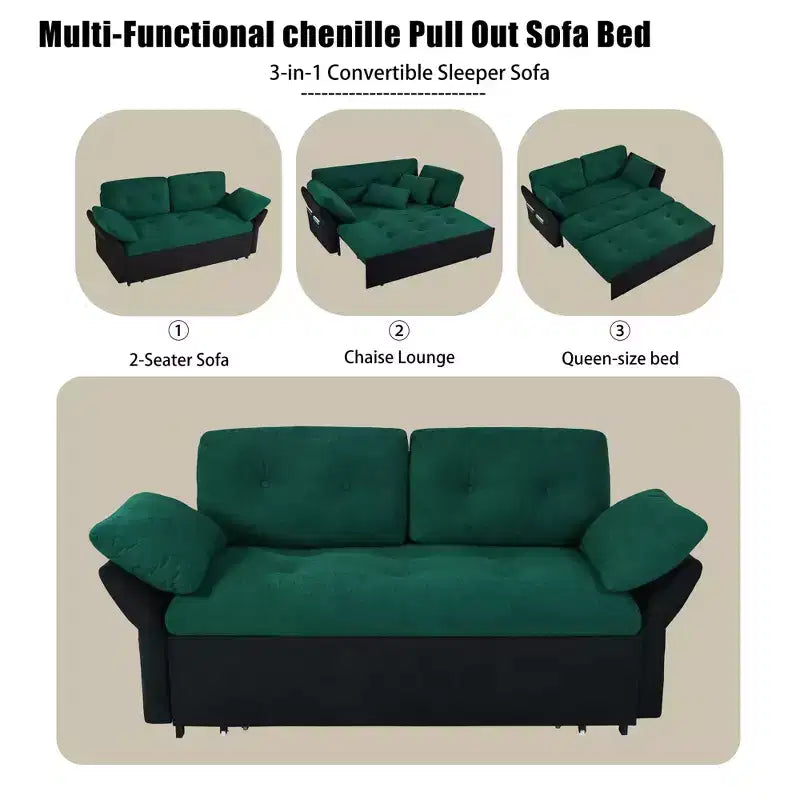 Canapé-Lit Convertible Multifonctionnel Moderne Tachi en Chenille 188cm GDFStudio