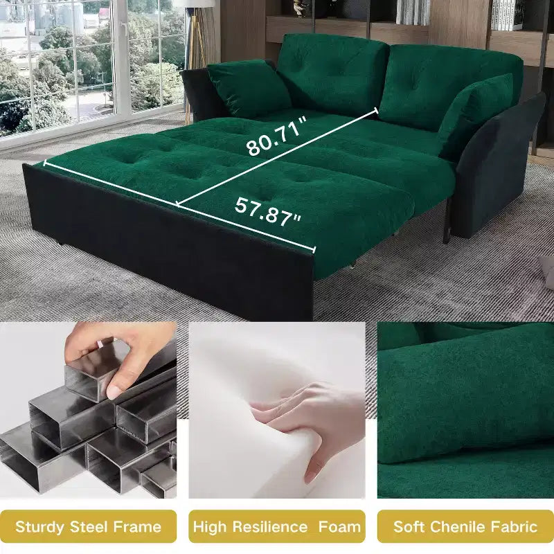 Canapé-Lit Convertible Multifonctionnel Moderne Tachi en Chenille 188cm GDFStudio