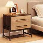 DobleePy Table de Chevet de Ferme Marron Foncé 24", Table d'Appoint en Bois Clair à 2 Tiroirs avec Pieds en Métal, Table de Chevet pour Chambre ou Salon