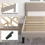 Cadre de lit rembourré VINGLI avec tête de lit réglable en bouclette, lit plateforme confortable à profil bas avec lattes en bois, crème, silencieux, beige