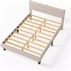 Cadre de lit rembourré VINGLI avec tête de lit réglable en bouclette, lit plateforme confortable à profil bas avec lattes en bois, crème, silencieux, beige