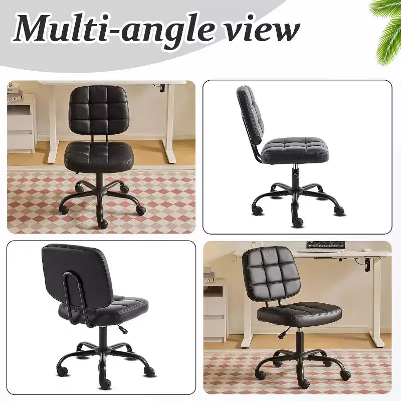 VINGLI Chaise de bureau compacte et petite, jolie chaise de coiffeuse sans accoudoirs avec roulettes, dossier bas, chaise de travail réglable en hauteur pour petits espaces, en cuir PU