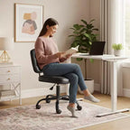VINGLI Chaise de bureau compacte et petite, jolie chaise de coiffeuse sans accoudoirs avec roulettes, dossier bas, chaise de travail réglable en hauteur pour petits espaces, en cuir PU