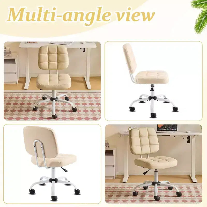 VINGLI Chaise de bureau compacte et petite, jolie chaise de coiffeuse sans accoudoirs avec roulettes, dossier bas, chaise de travail réglable en hauteur pour petits espaces, en cuir PU