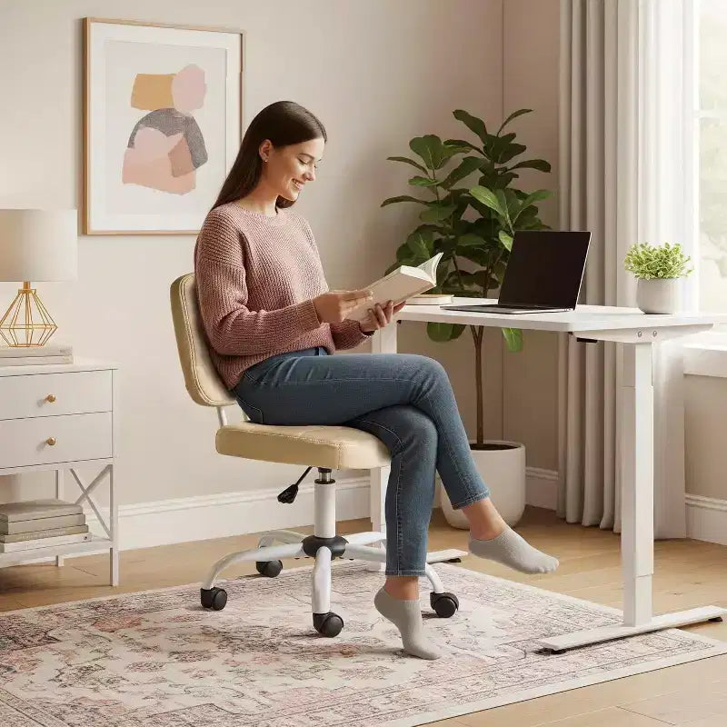 VINGLI Chaise de bureau compacte et petite, jolie chaise de coiffeuse sans accoudoirs avec roulettes, dossier bas, chaise de travail réglable en hauteur pour petits espaces, en cuir PU