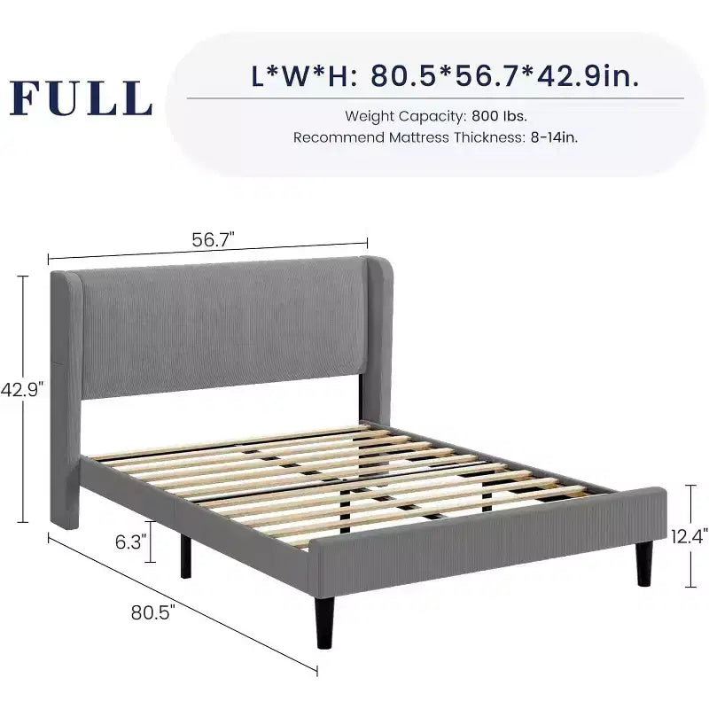 DobleePy Lit rembourré double/king size avec tête de lit, lit plateforme avec lattes en bois, pas besoin de sommier tapissier, assemblage facile