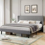 DobleePy Lit rembourré double/king size avec tête de lit, lit plateforme avec lattes en bois, pas besoin de sommier tapissier, assemblage facile