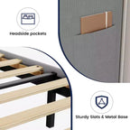 DobleePy Lit rembourré double/king size avec tête de lit, lit plateforme avec lattes en bois, pas besoin de sommier tapissier, assemblage facile