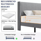 DobleePy Lit rembourré double/king size avec tête de lit, lit plateforme avec lattes en bois, pas besoin de sommier tapissier, assemblage facile