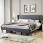DobleePy Lit rembourré double/king size avec tête de lit, lit plateforme avec lattes en bois, pas besoin de sommier tapissier, assemblage facile