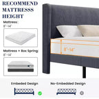 DobleePy Lit rembourré double/king size avec tête de lit, lit plateforme avec lattes en bois, pas besoin de sommier tapissier, assemblage facile