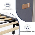DobleePy Lit rembourré double/king size avec tête de lit, lit plateforme avec lattes en bois, pas besoin de sommier tapissier, assemblage facile