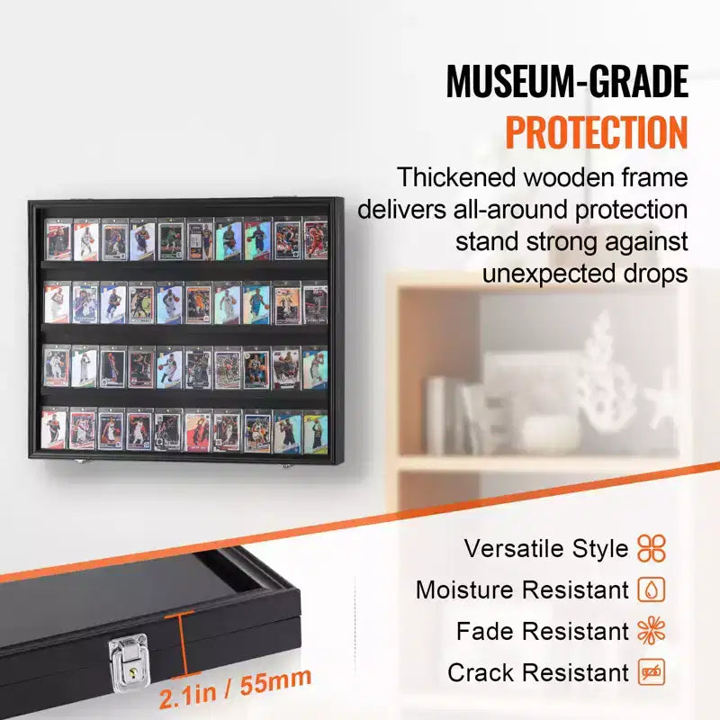 Vitrine à cartes de sport classées VEVOR 36, 77,5x61,7x5,3 cm, cadre de présentation pour cartes de baseball avec protection UV à 98 % et verre PC transparent, noir