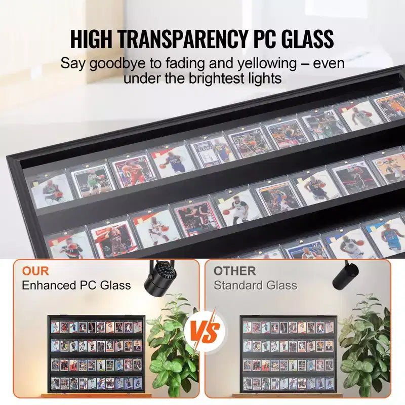 Vitrine à cartes de sport classées VEVOR 36, 77,5x61,7x5,3 cm, cadre de présentation pour cartes de baseball avec protection UV à 98 % et verre PC transparent, noir
