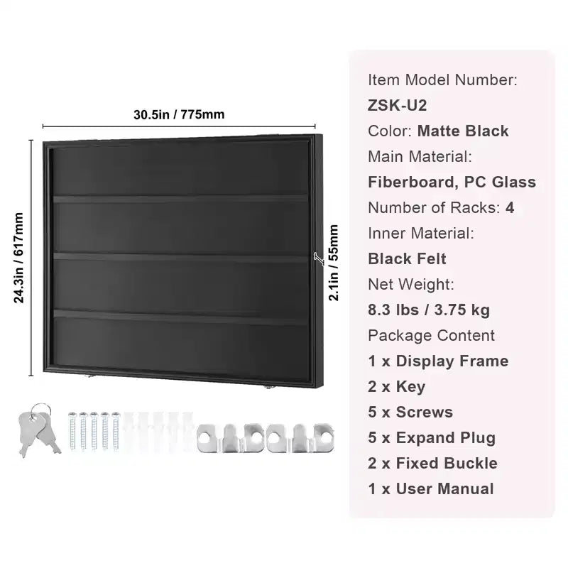 Vitrine à cartes de sport classées VEVOR 36, 77,5x61,7x5,3 cm, cadre de présentation pour cartes de baseball avec protection UV à 98 % et verre PC transparent, noir