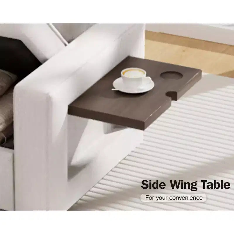 Canapé-lit Dyonery avec lit escamotable/dossier inclinable/ports USB/table/lumière LED/siège de rangement, grand canapé d'angle en U 8 places