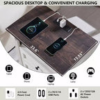 Mastgoal 26 Table de chevet avec station de recharge, table de ferme 23,6 avec étagère ouverte et 2 tiroirs