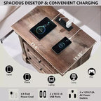 Mastgoal 26 Table de chevet avec station de recharge, table de ferme 23,6 avec étagère ouverte et 2 tiroirs