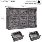 Mastgoal 55 Commode de ferme à 9 tiroirs, grande armoire de rangement rustique en bois avec colonne romaine pour chambre à coucher