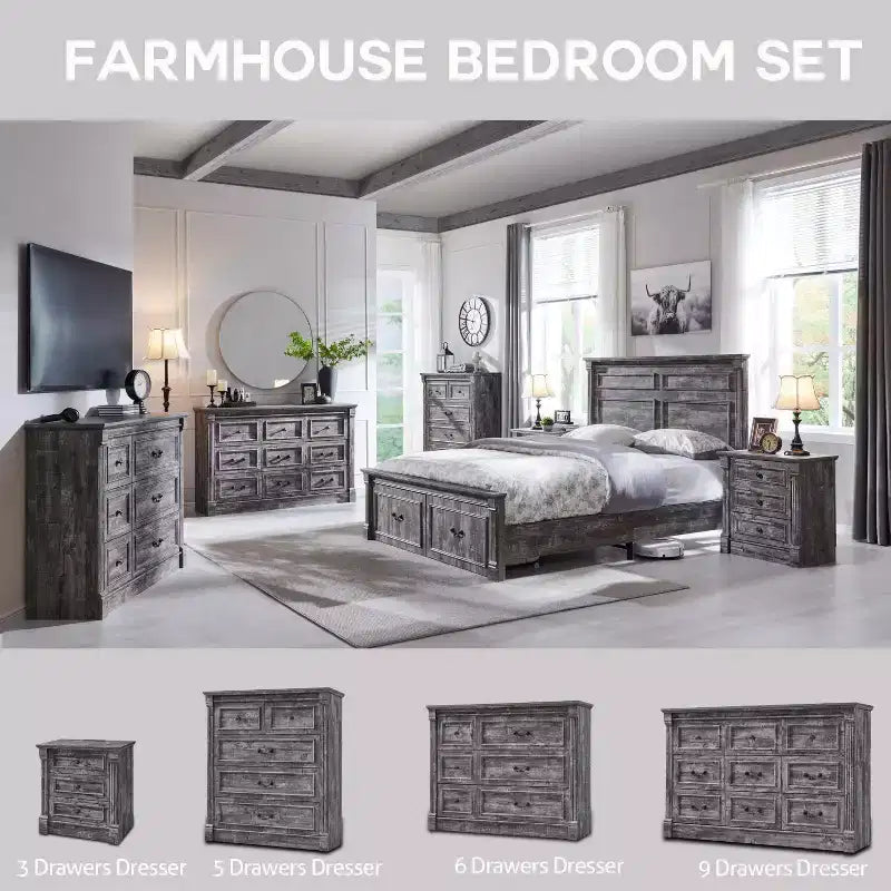 Mastgoal 55 Commode de ferme à 9 tiroirs, grande armoire de rangement rustique en bois avec colonne romaine pour chambre à coucher