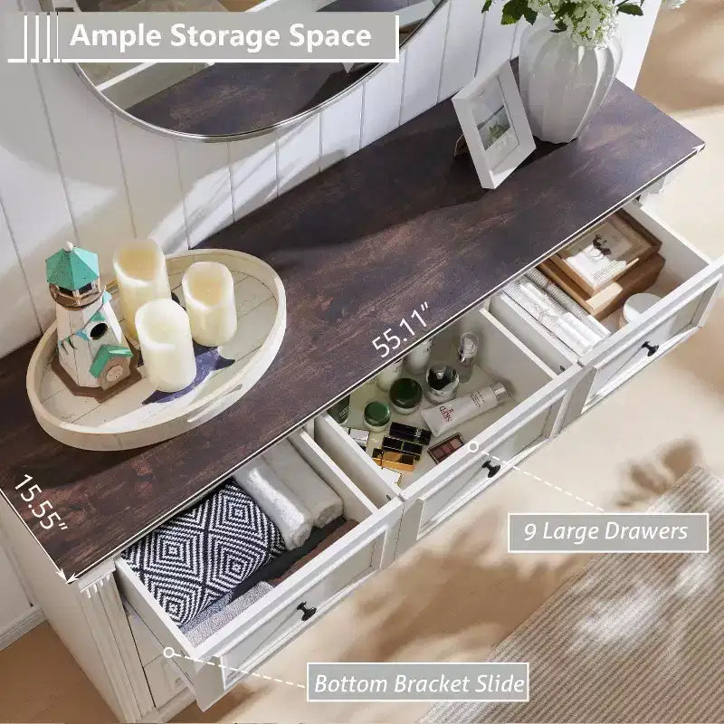 Mastgoal 55 Commode de ferme à 9 tiroirs, grande armoire de rangement rustique en bois avec colonne romaine pour chambre à coucher
