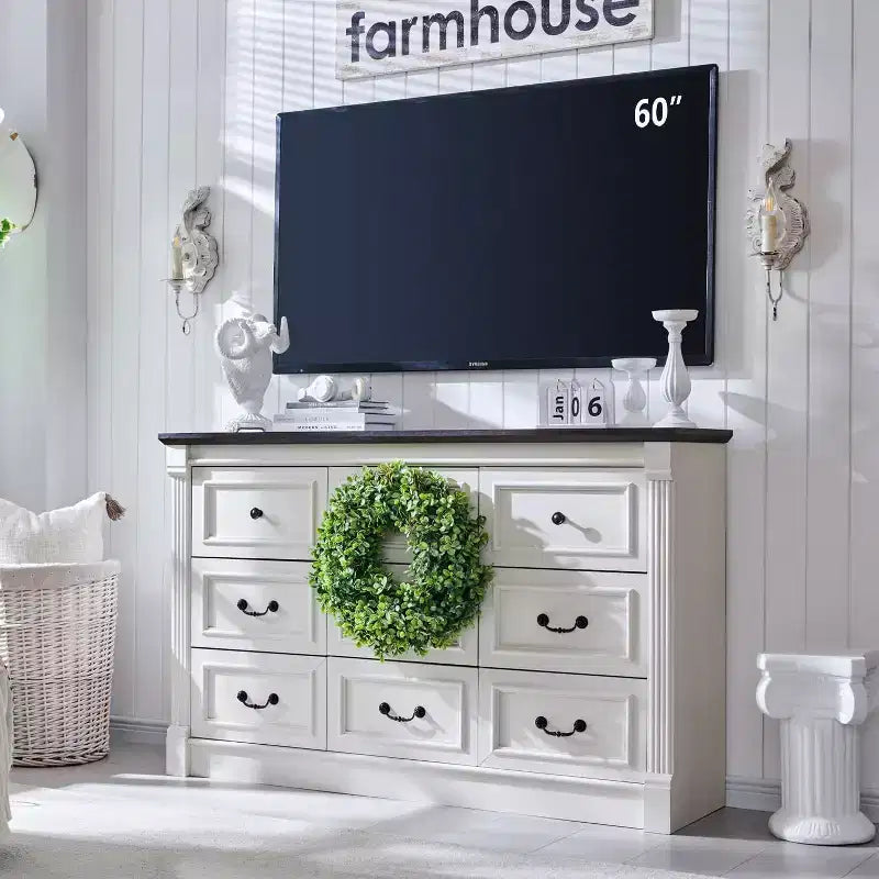 Mastgoal 55 Commode de ferme à 9 tiroirs, grande armoire de rangement rustique en bois avec colonne romaine pour chambre à coucher