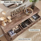 Mastgoal 55 Commode de ferme à 9 tiroirs, grande armoire de rangement rustique en bois avec colonne romaine pour chambre à coucher
