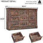 Mastgoal 55 Commode de ferme à 9 tiroirs, grande armoire de rangement rustique en bois avec colonne romaine pour chambre à coucher