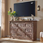 Mastgoal 55 Commode de ferme à 9 tiroirs, grande armoire de rangement rustique en bois avec colonne romaine pour chambre à coucher
