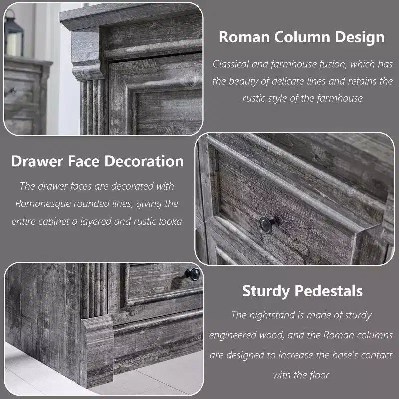 Mastgoal 55 Commode de ferme à 9 tiroirs, grande armoire de rangement rustique en bois avec colonne romaine pour chambre à coucher