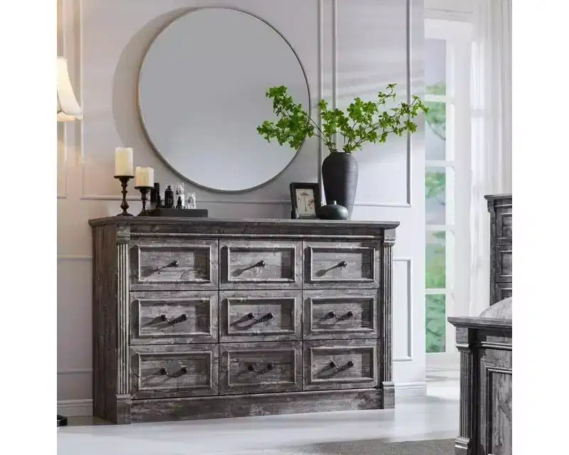 Mastgoal 55 Commode de ferme à 9 tiroirs, grande armoire de rangement rustique en bois avec colonne romaine pour chambre à coucher
