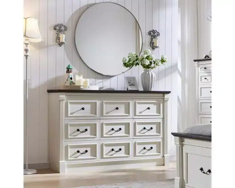 Mastgoal 55 Commode de ferme à 9 tiroirs, grande armoire de rangement rustique en bois avec colonne romaine pour chambre à coucher
