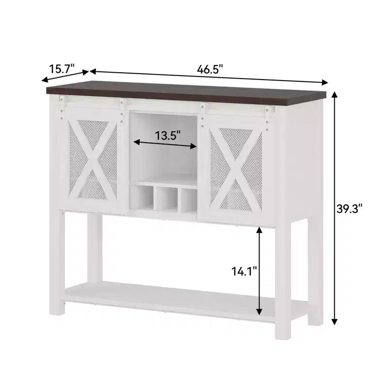 Meuble de bar à café, Buffet de ferme avec portes coulissantes de grange, Casier à vin, Étagère de rangement ouverte