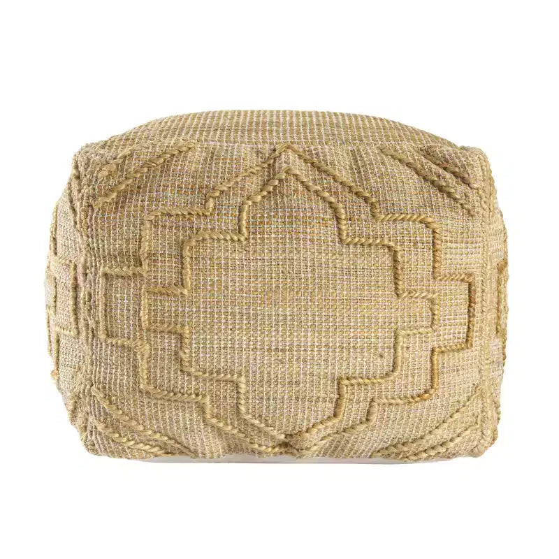 HomeRoots Pouf/Repose-Pieds Cube Quatrefoil en Mélange de Jute Naturel 18 po