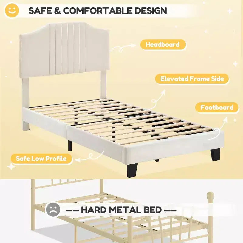 Lit enfant double grande taille DobleePy, tête de lit robuste en velours, lattes en chêne, anti-grincement, sommier tapissier non requis, assemblage facile