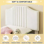 Lit enfant double grande taille DobleePy, tête de lit robuste en velours, lattes en chêne, anti-grincement, sommier tapissier non requis, assemblage facile