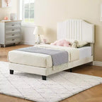 Lit enfant double grande taille DobleePy, tête de lit robuste en velours, lattes en chêne, anti-grincement, sommier tapissier non requis, assemblage facile