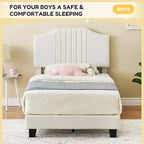 Lit enfant double grande taille DobleePy, tête de lit robuste en velours, lattes en chêne, anti-grincement, sommier tapissier non requis, assemblage facile