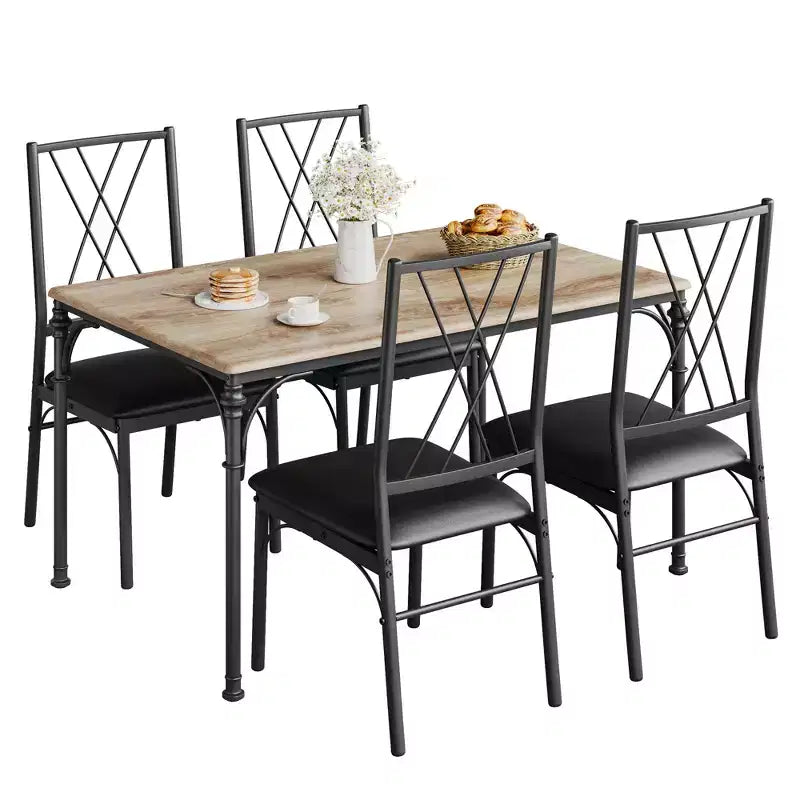 CuisinSmart Ensemble de salle à manger 5 pièces, Table et chaises de cuisine, Ensemble de meubles de salle à manger rectangulaire en métal et bois pour l'intérieur